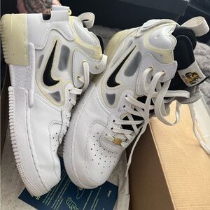 Nike Air Force 1 Mid React in White, Black, and Yellow